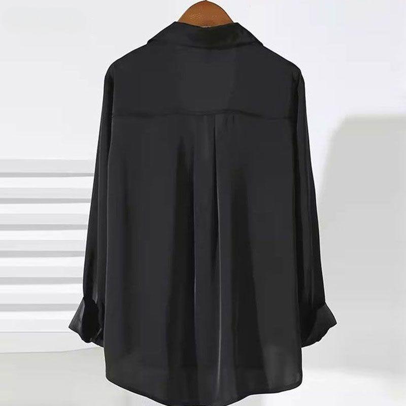 White Satin Shirt Loose Fit Spring Autumn Black Blouse Fashionable Design High Quality Comfortable Stylish Top