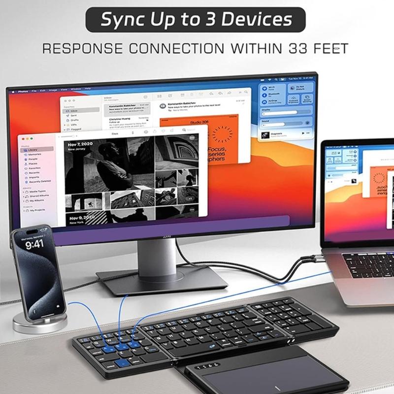 Foldable Keyboard BT3.0 Wireless With Integrated Touchpad And Numpad Long Battery Service For 30Hrs Uninterrupted Work
