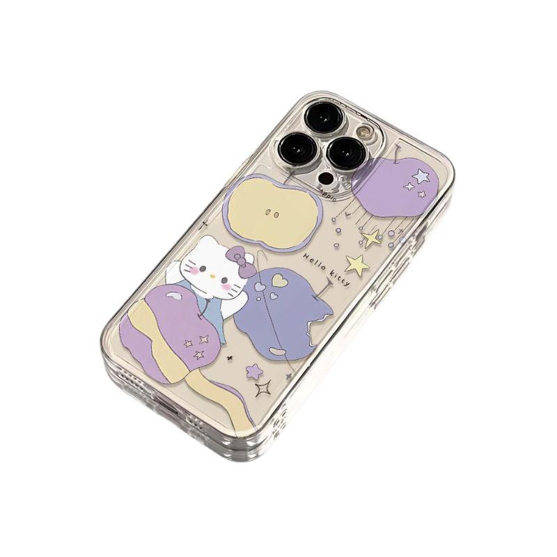 Purple Hello Kitty Apple 17 Pro Max Cartoon Phone Case - Transparent Space Design, Compatible with Apple 14, 15, 16 Pro