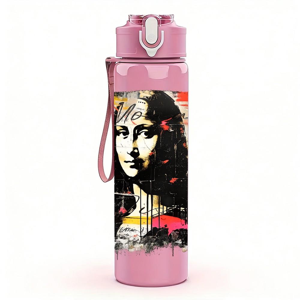1PC Vintage Female Portrait Art Print 750ml Color Plastic Sports Water Bottle Leakproof Flip Straw Lid Suitable for Sports Office Home Use