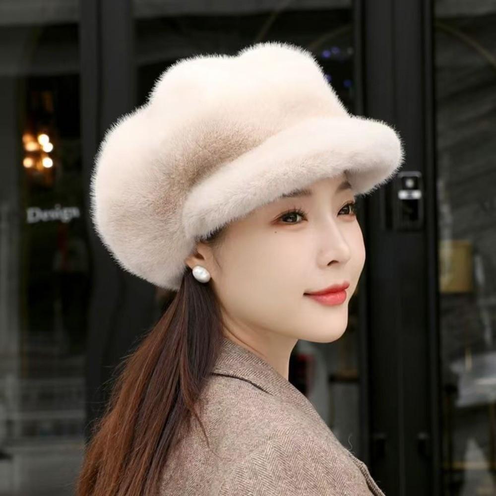 Thick Warm Imitation Mink Beret Solid Color Cloud Hat Cozy Peaked Cap  Winter