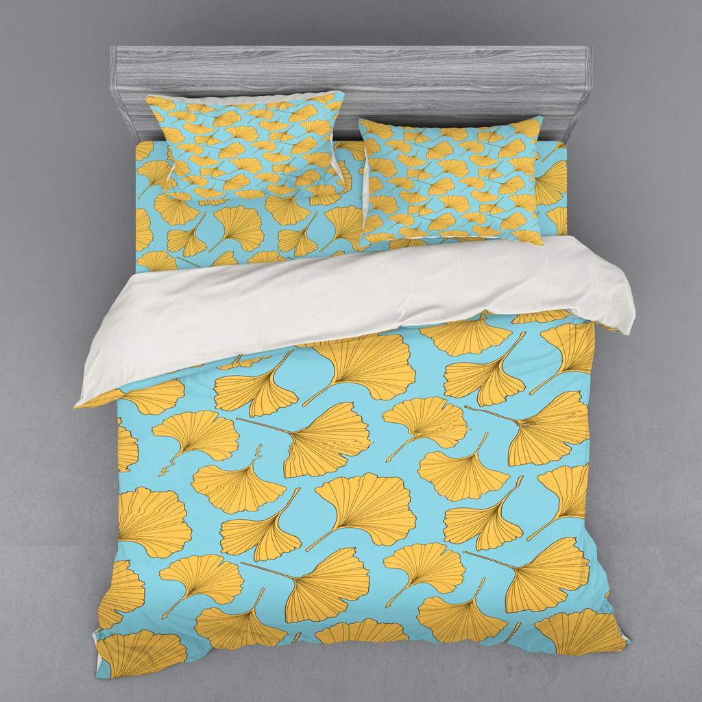 Duvet Cover Sets Ginkgo Leaves Pattern Nature Botanical Leaf Aesthetic Bedding Sets with 2 Pillow Shams Queen King Size No Quilt