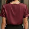 Damen T-Shirt Einfarbige Lockere Passform Glattes Satin V-Ausschnitt Kurzarm Oberteile Sommer Lässiges T-Shirt Tägliche Kleidung