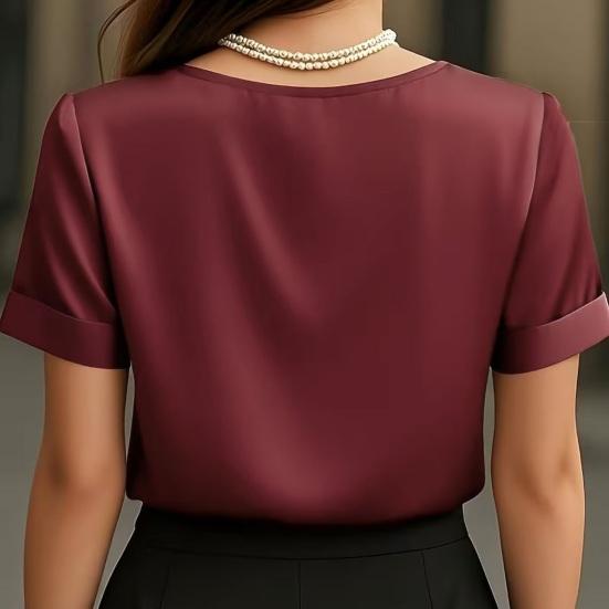 Damen T-Shirt Einfarbige Lockere Passform Glattes Satin V-Ausschnitt Kurzarm Oberteile Sommer Lässiges T-Shirt Tägliche Kleidung
