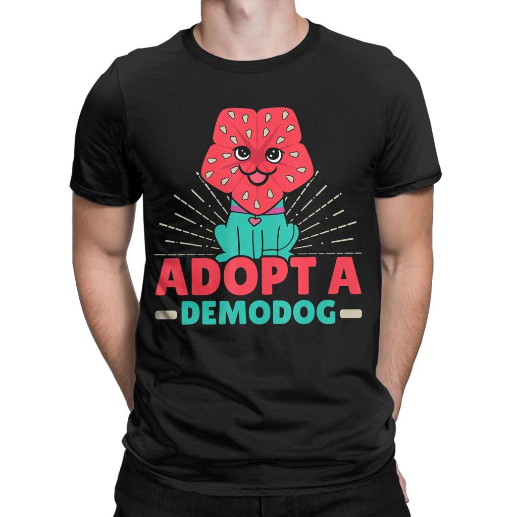 Mens TShirts Adopt A Demodog Dog Rescue Foster Pet Funny 100 Cotton Tee Shirt Short Sleeve  T Shirts Crewneck Clothing Gift