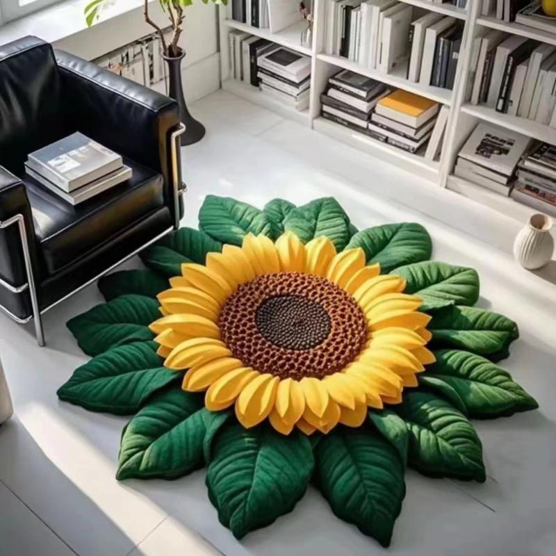 Round Carpet Mat New 3D Visual Illusion Sunflower Rug Floor Mats For Bedroom Living Room Decoration Creative Rugs Floral Pattern