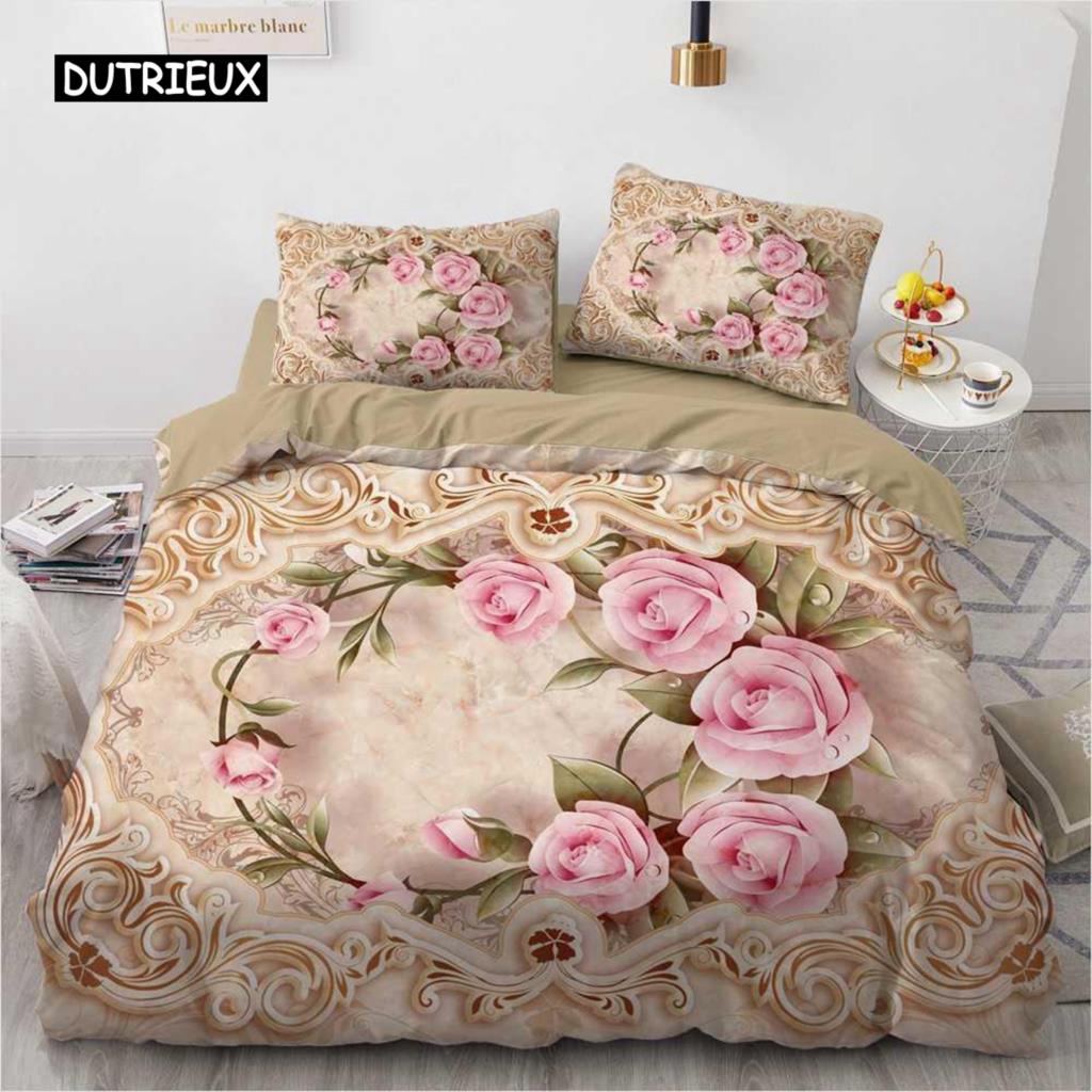 Flower Duvet Cover Set Microfiber Red Rose Bedding Set King Size Floral Print for Valentine's Day Mother's Day Soft Quilt Cover
