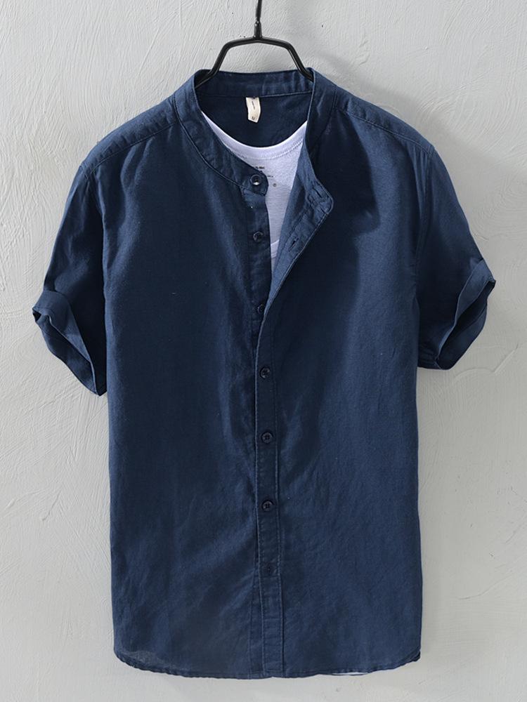 Men's 2026 Chinese Style Cotton Linen Stand Collar Short Sleeve Shirt