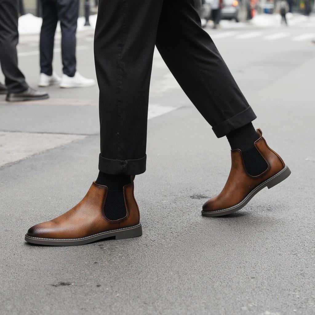 Pánské Chelsea Boots Značka 2026 Ležérní Pohodlné Retro Módní Boty Kůže