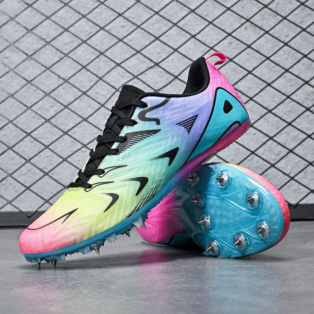 Herren Damen Laufschuhe mit Spikes Professionelle Laufschuhe Sprintschuhe Weiches Feld Rutschfest Athletische Nägel Rennen Rennsport Weitsprung Leichtgewicht