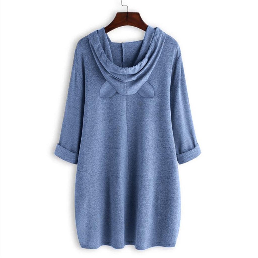 Women Christmas Casual  Print Hooded Long Sleeve Pocket Shirt Top