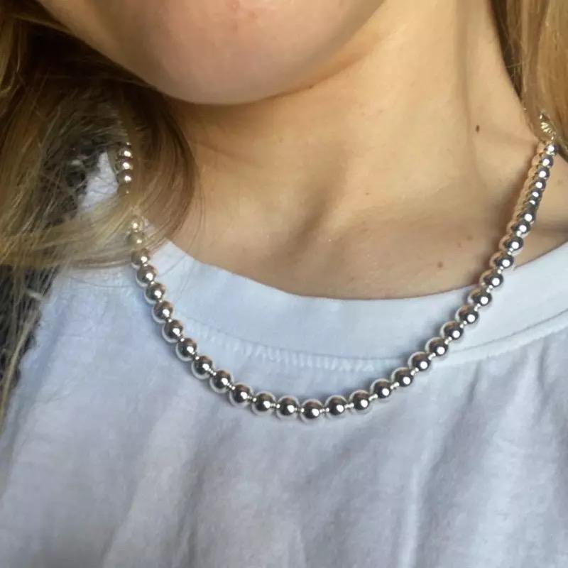 Andara 925 Silver 4MM/6MM/8MM/10MM Smooth Beads Ball Chain Necklace For Women Men Fashion Jewelry