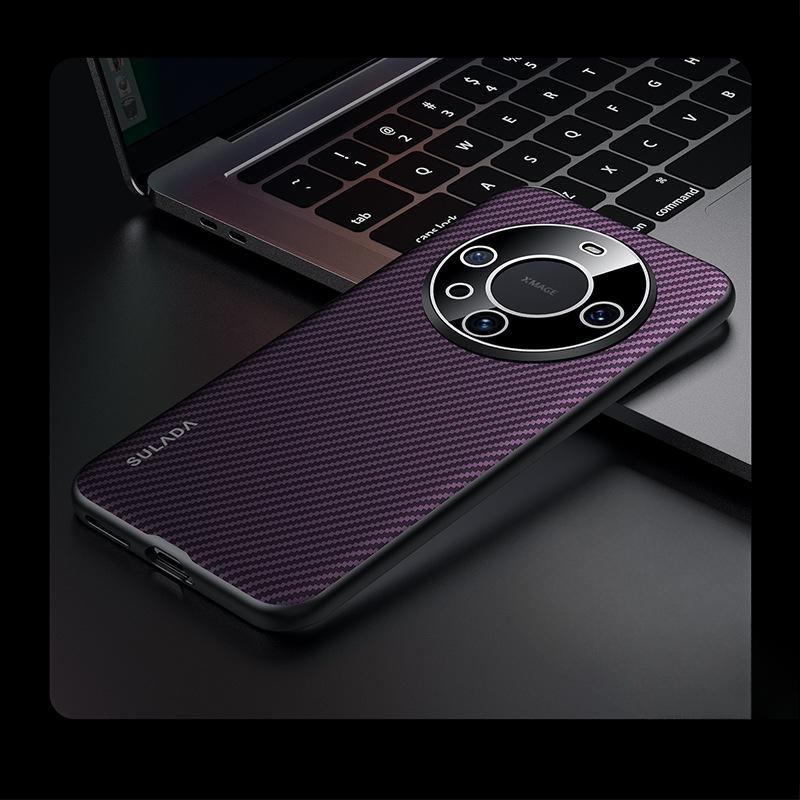 Huawei Mate60pro Phone Case All-inclusive Anti-drop HUAWEI Carbon Fiber Textured Magnetic M60 Light Luxury Leather Case