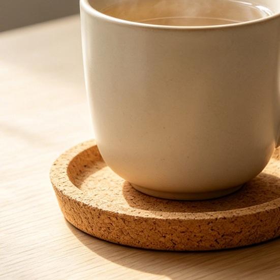 Coaster, Strong Heat Insulation Cork Coaster, Anti-Slip Performance Round Cork Coaster with Three-Dimensional Rim Design