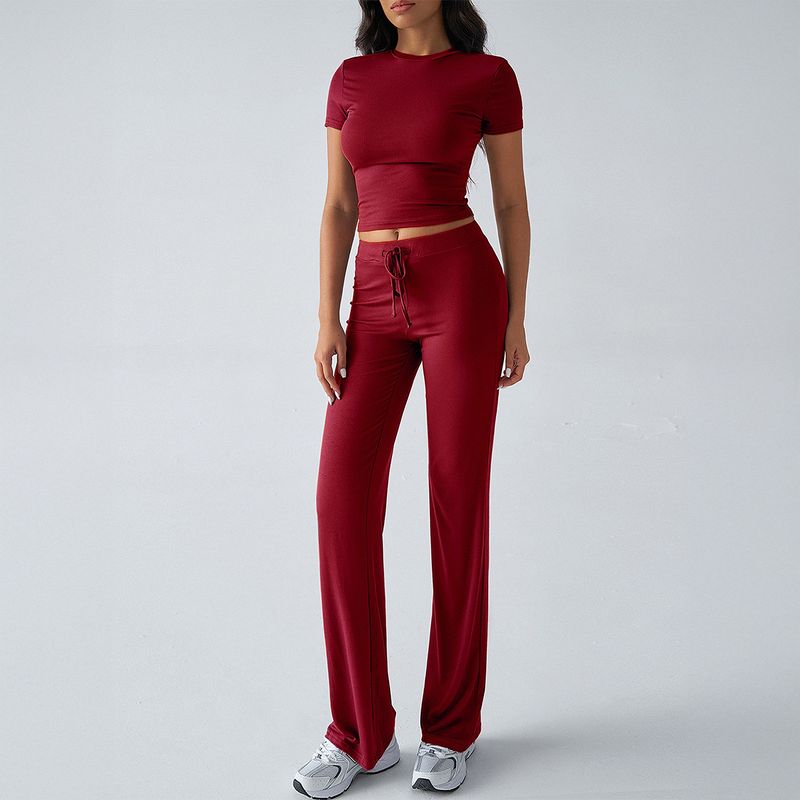 round Neck Neck T-shirt Casual Pants Set Pure Color Crew Neck T-shirt Casual Pants Suit