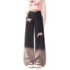 Gradual change embroidered wide-leg jeans women's large size niche loose straight casual long pants Trendy Women's High-waisted Gradient Wash Jeans