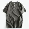 Export Short-Sleeved T-shirt Henry Collar Three-Button Summer Pure Cotton Men's Half Sleeve Wear Bottoming Shirt Tail Goods Cut Label T-shirt Fashion