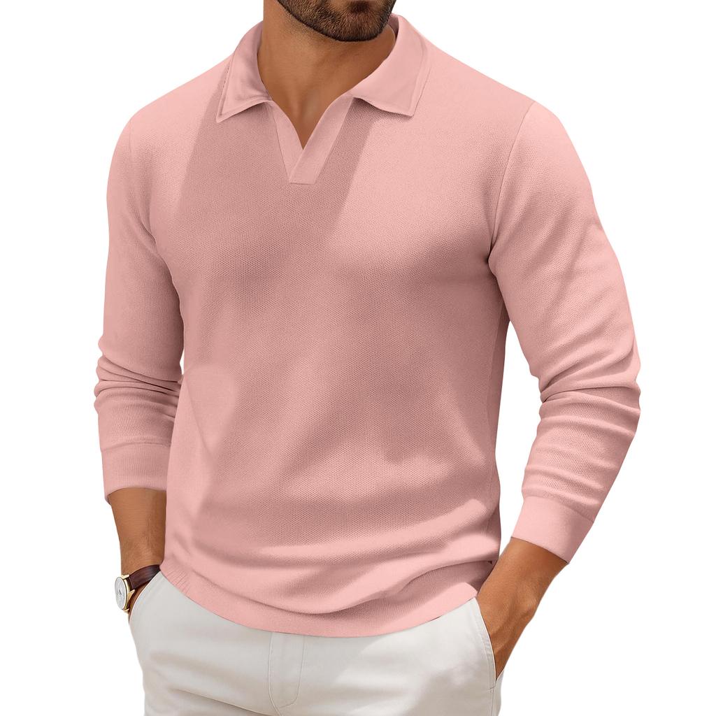 Men's Casual Collared Long-Sleeve Knit Base Layer Top