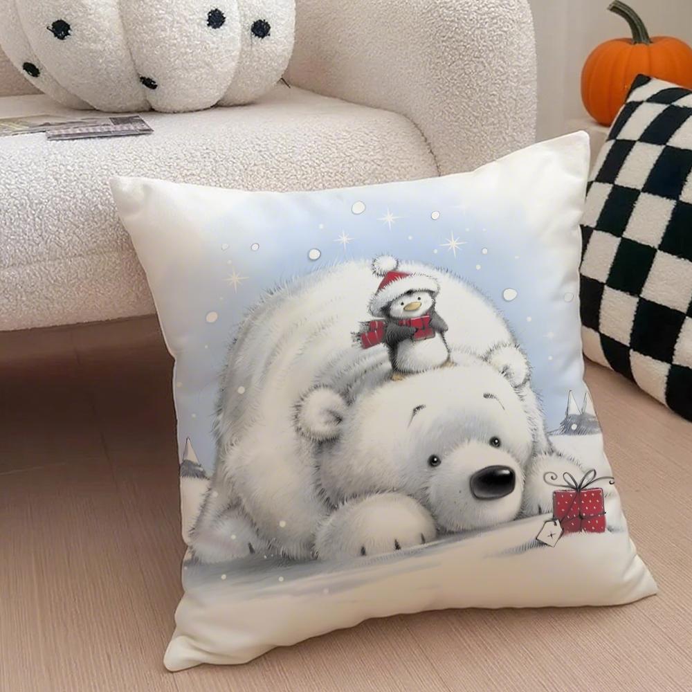 CChristmas snowman bear Cushion Cover Throw Pillow Cover Hidden Button Durable Polyester Chair Cushion