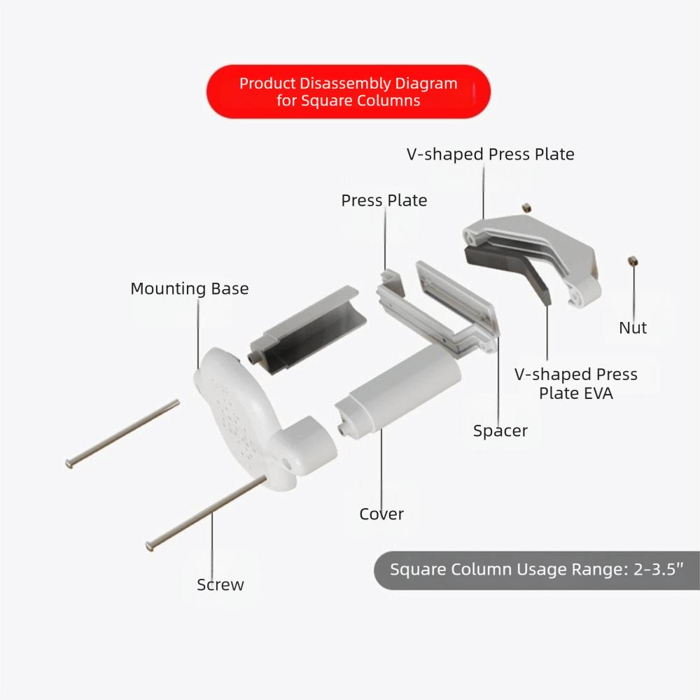Kit de Montagem de Corrimão de Escada de 2 Peças em ABS Base de Montagem de Corrimão de Porta Compatível com Pilares Redondos/Quadrados de 2-3,5 polegadas