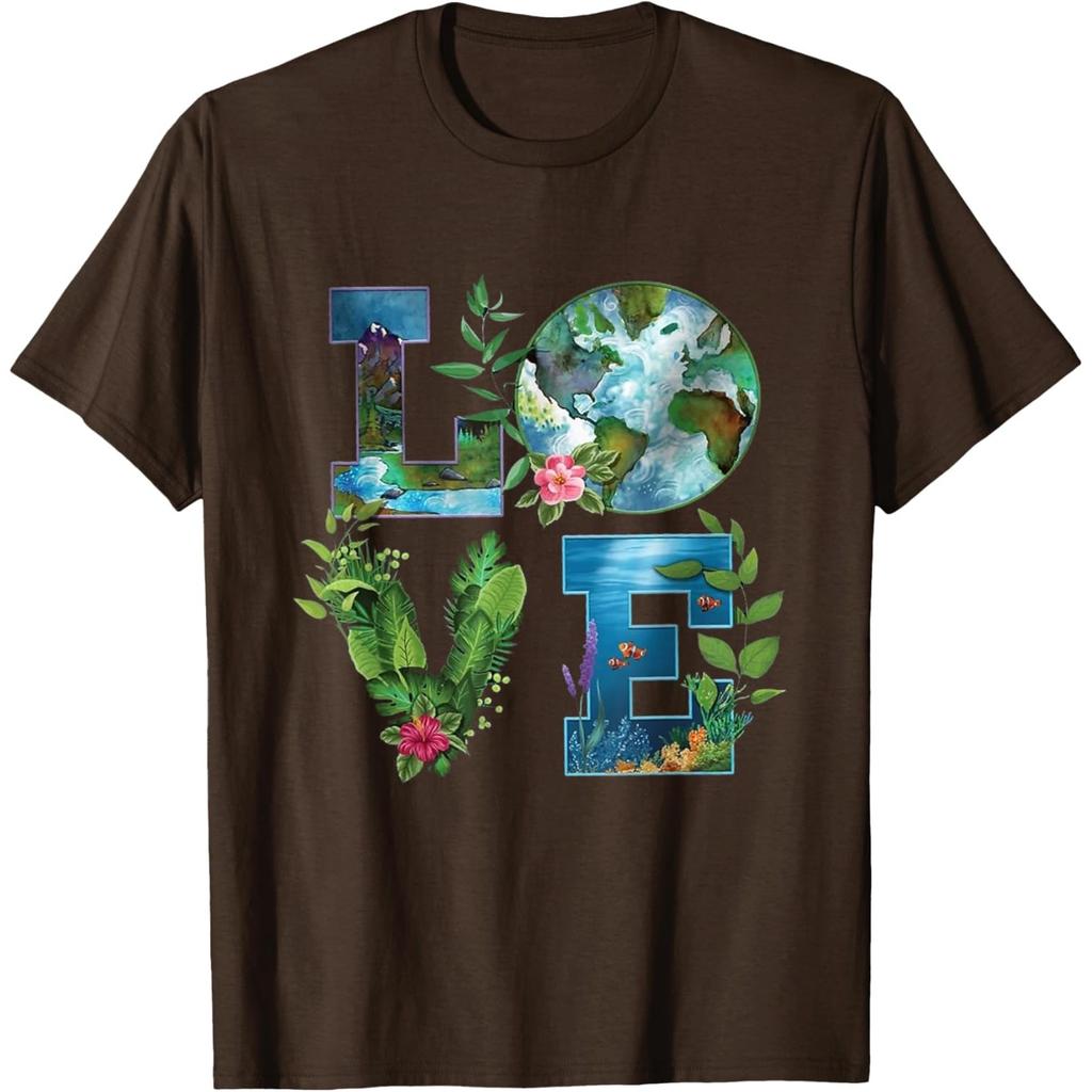 Love Earth Themed Graphic Tee Sustainable Planet Print Casual Cotton T-Shirt Unisex