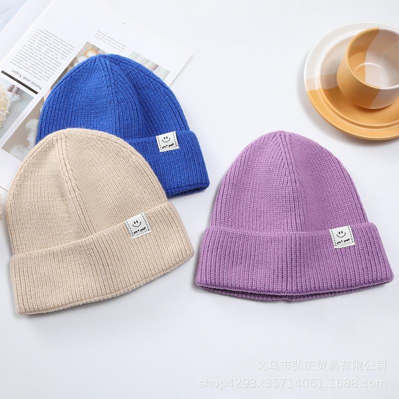 New Hat for Women In Winter Warm Knitted Hat for Students Couple Melon Skin Landlord Korean Style Fashionable Smiley Wool Hat for Men