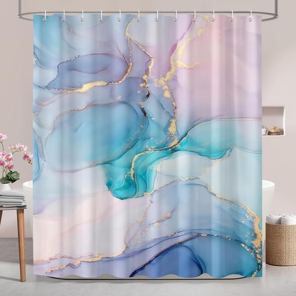 Colorful Marble Shower Curtain,Pink Blue Purple Ombre Abstract Modern Marble Bathroom Curtain Waterproof Polyester Bath Curtain