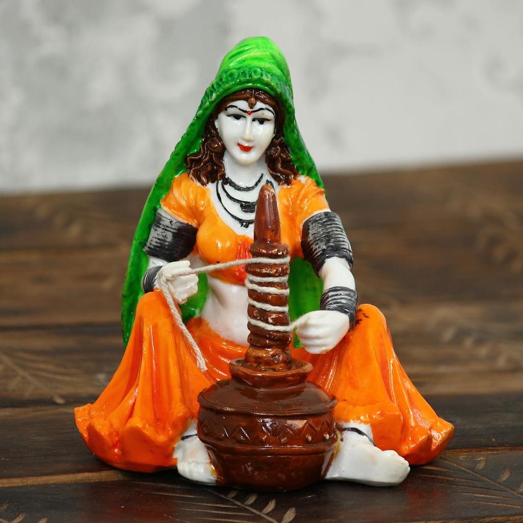 Rajasthani Lady Using Makhan Handi Polyresin Statue