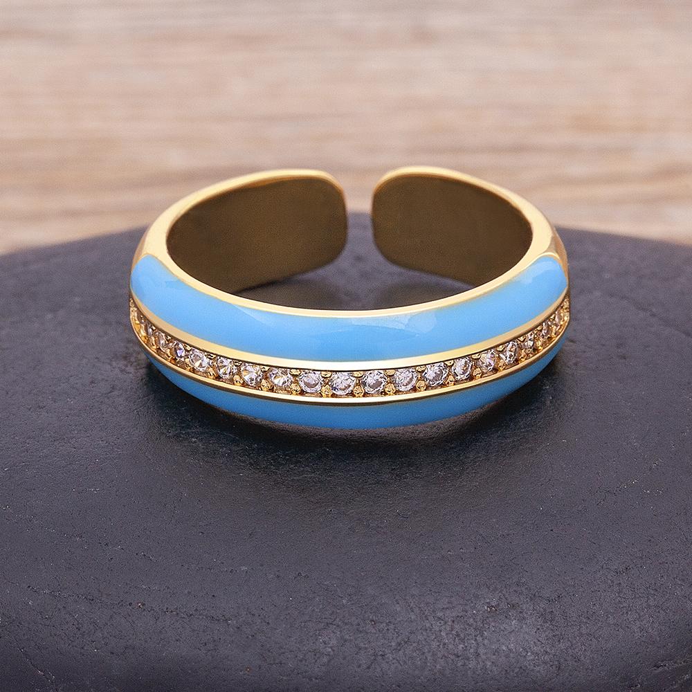 New Arrival 9 Colors Enamel Adjustable Opening Zircon Ring For Women Wedding Party Jewelry Trendy Candy Stackable Finger Ring