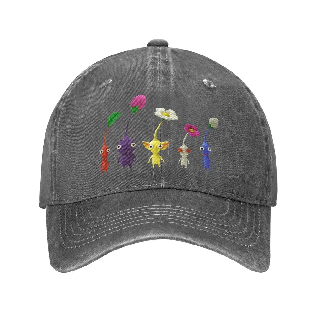 Vintage Custom Süße Pikmin Baseballkappe Unisex Stil Used Denim Sonnenkappe Outdoor Workouts Verstellbare Kappen Hut