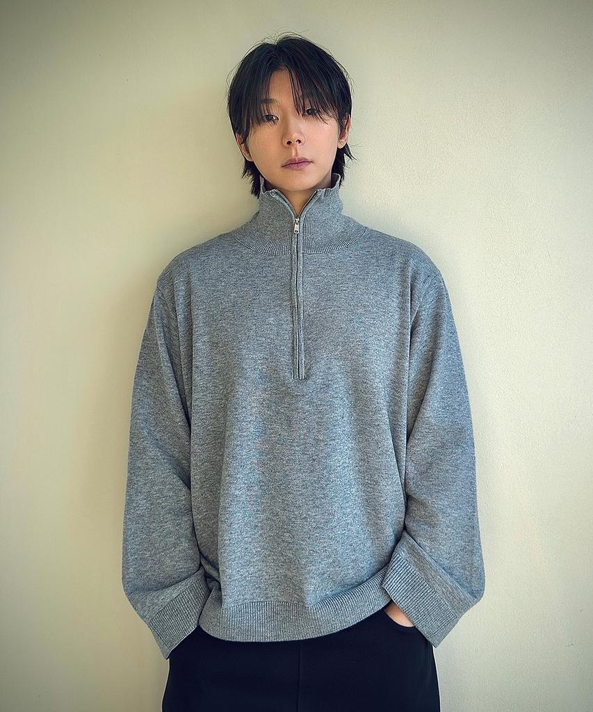 WEST GRAND BOULEVARD Ray Crop Half-Zip Knit Grey