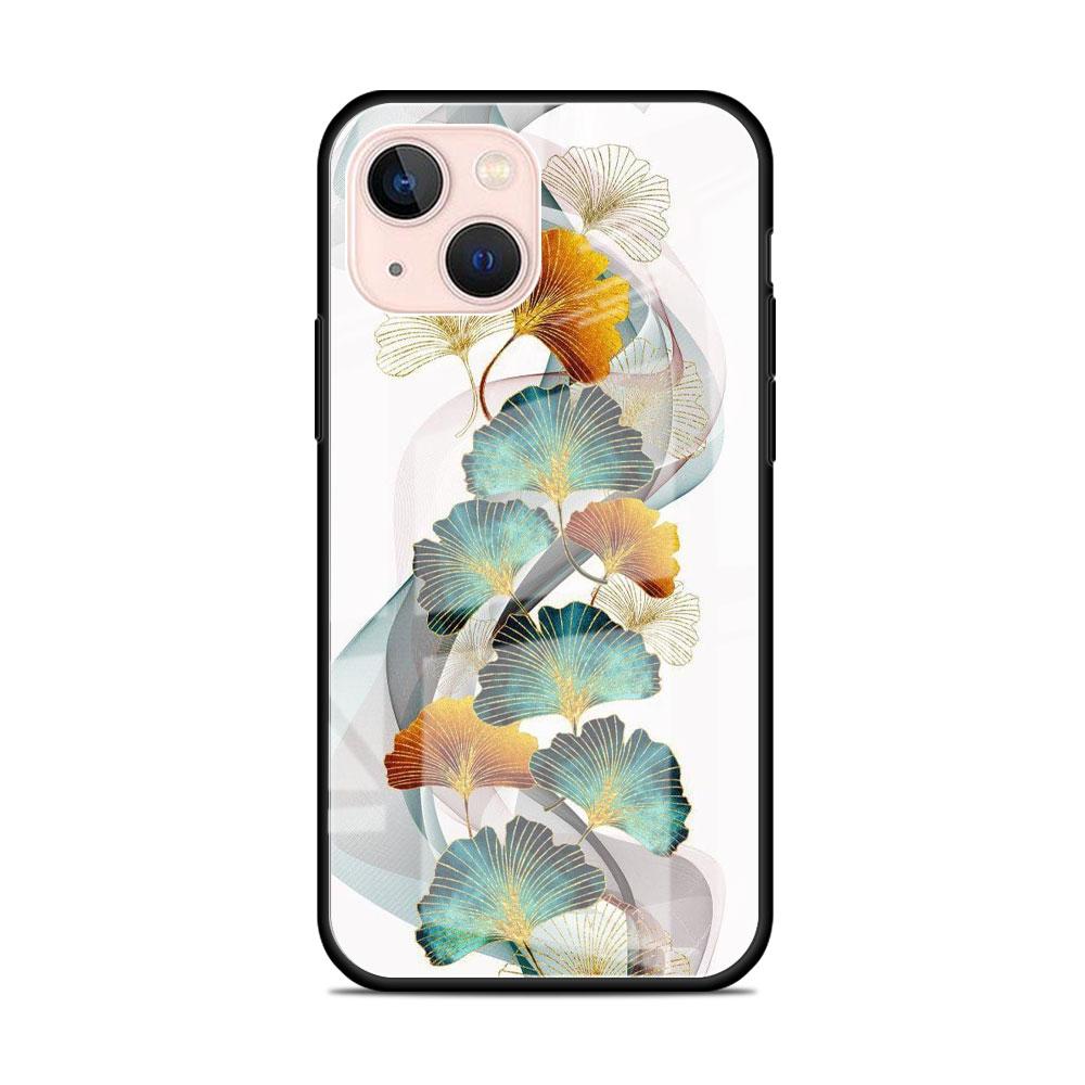 Glass Case For Apple iPhone 14 13 11 12 Pro 7 XR X XS Max 8 6 6s Plus SE 2022 13Pro Tempered Phone Tampa Ginkgo Gold Foil