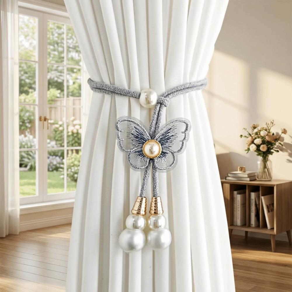 2PCS Curtain Holder Pearl Curtain Buckle Adjustable Curtain Binding Curtain Straps  Living Room