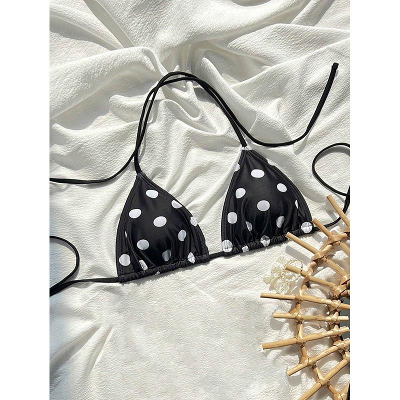 TS JYL-BK009 Polka Dot Halter Bikini Top, Tie Back Stylish Swim Top For Beach Daily Wear