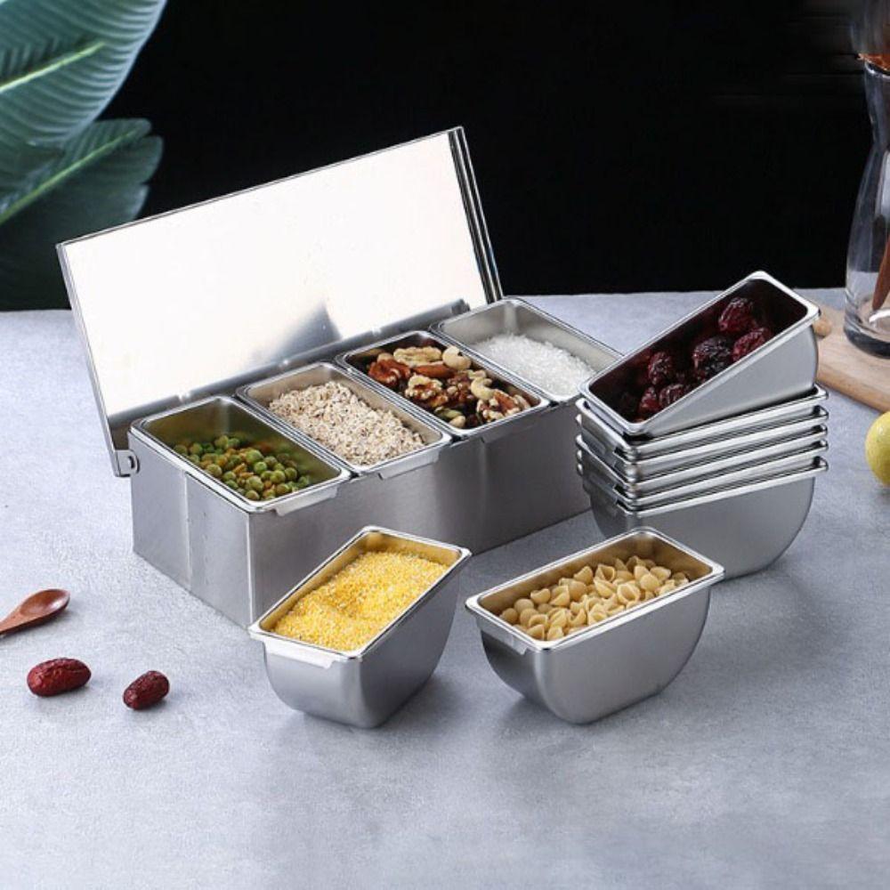 3/4/5/6 Gird Seasoning Box Stainless Steel Kitchen Spiece Storage Box  Commercial