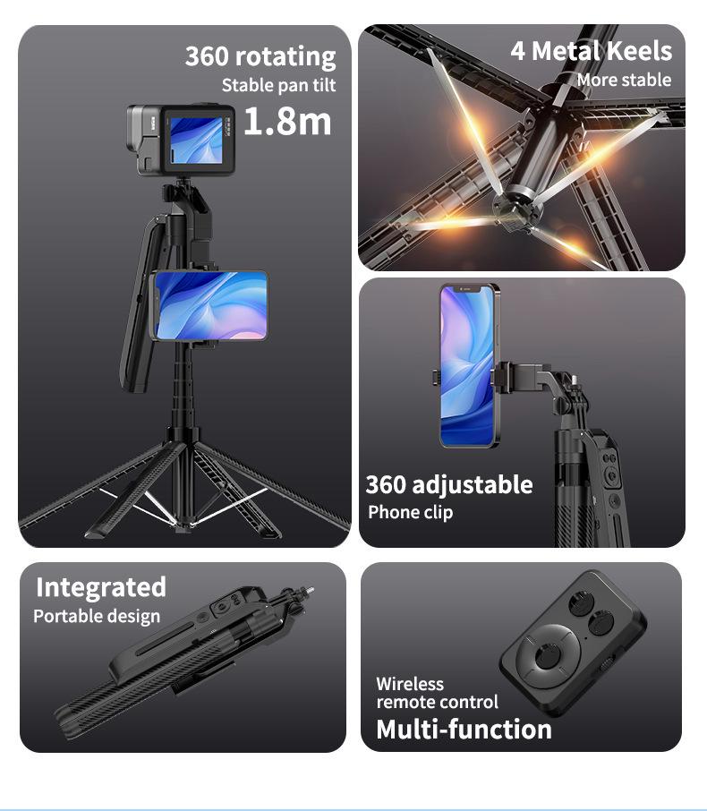 C12 Smart AI 360° Face Tracking Selfie Stick Gimbal, 1.8m Travel Vlog Aluminum Alloy.