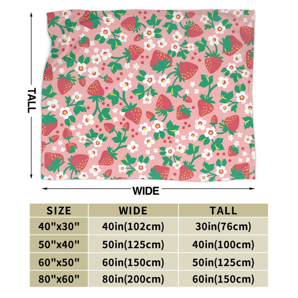 Pink Strawberry Print Flannel Blankets Warm Soft Bedding Throws for Outdoor Picnic Novelty Bedspread Sofa Bed Cover