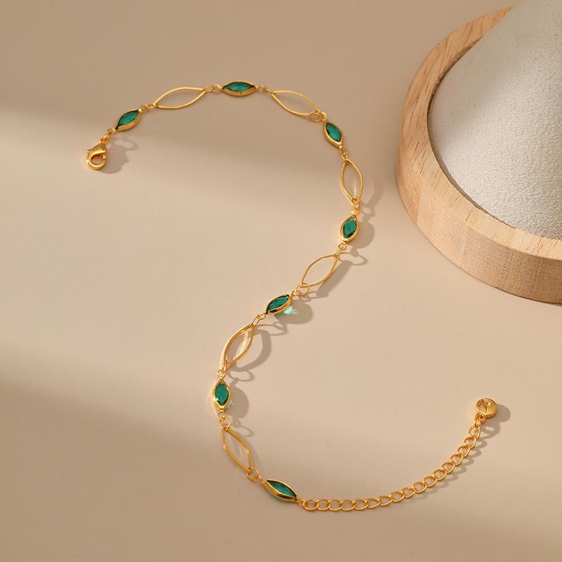 Drop Hollow Chain Bracelet Emerald Cut Glass Chain Anklet for Daily Wear