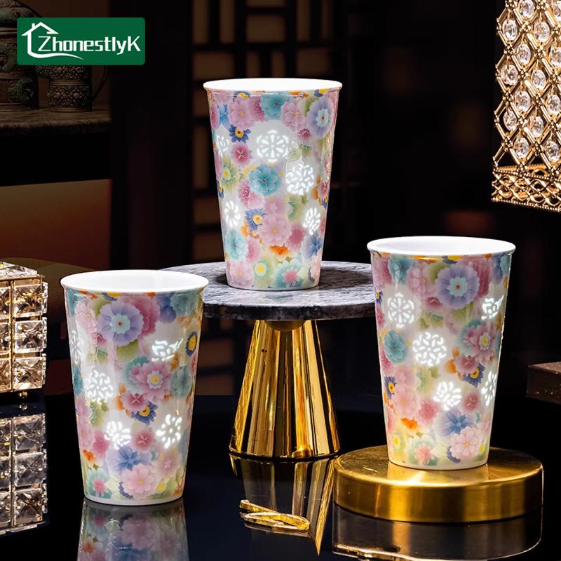 Creative Relief Floral Exquisite Ceramic Tea Cup Summer Cold Drinks Cola Cups Office Mug Household Drinkware
