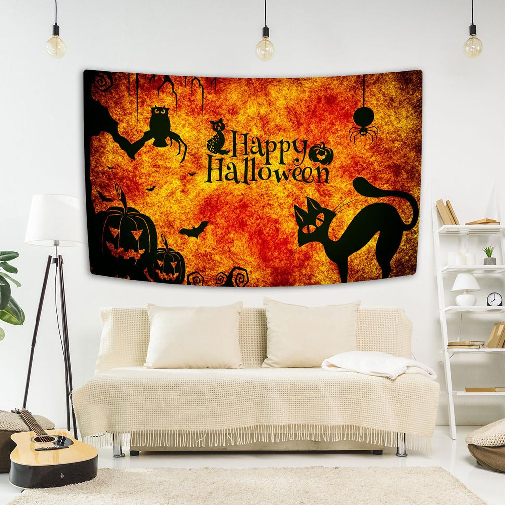 Happy Halloween Tapestry Bat Pumpkin Printed Tapestry Wall Hanging Party Background Cloth Home Living Room Bedroom Dorm Decor