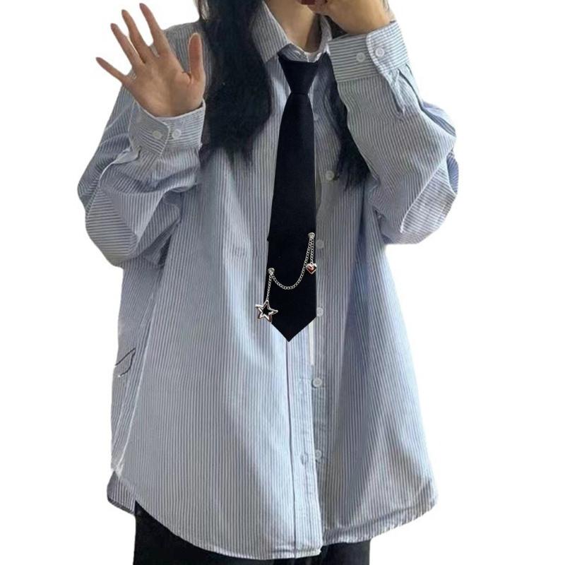 PreTied Women Necktie With Quick Zipper Design Fashion 2000s Punk Chain Decors Neck Tie For Business Event Gathering