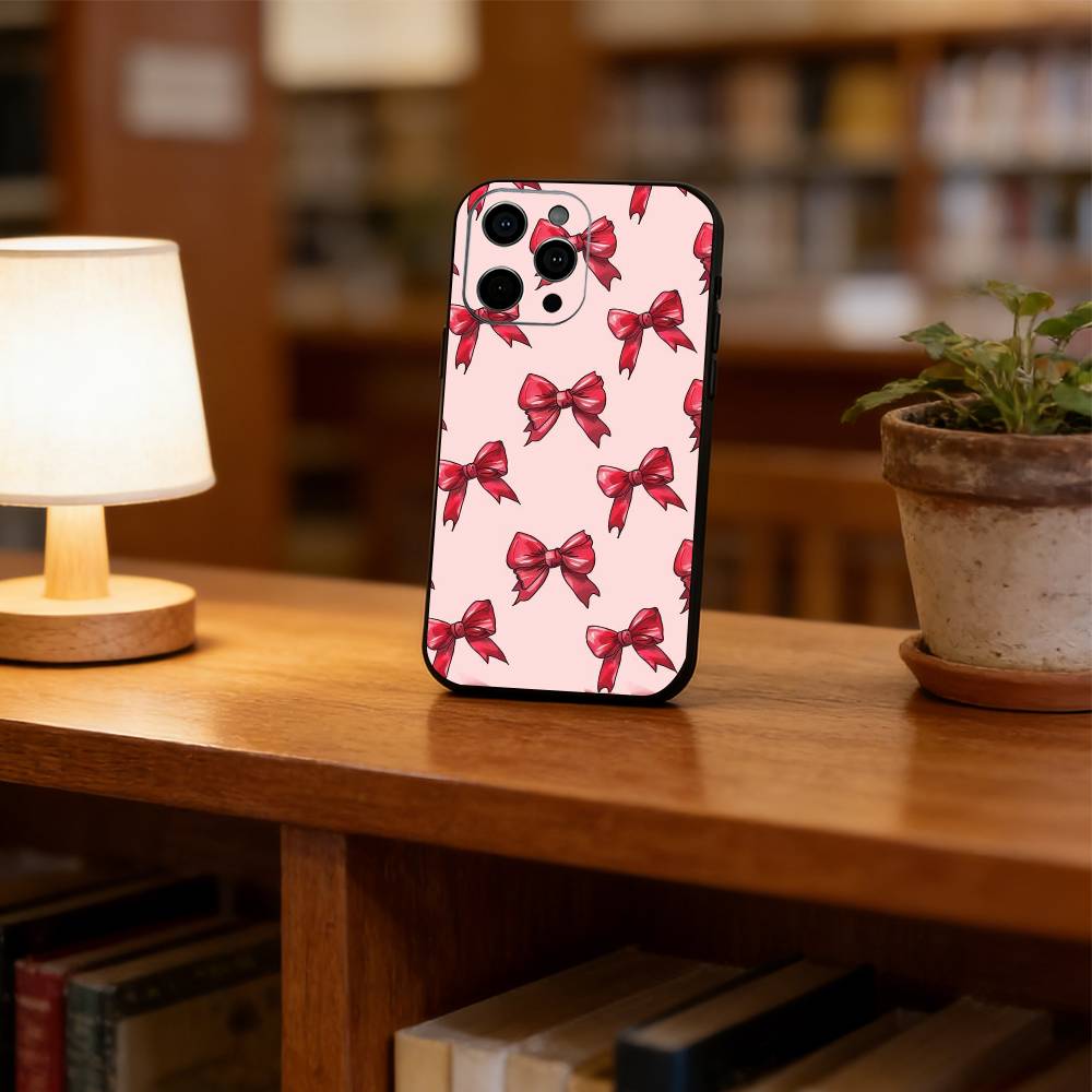 

bowknot Phone Case For iPhone 17, 16,15,14,13,12,11 Plus,Pro Max, Others Soft Black Cover iPhone12