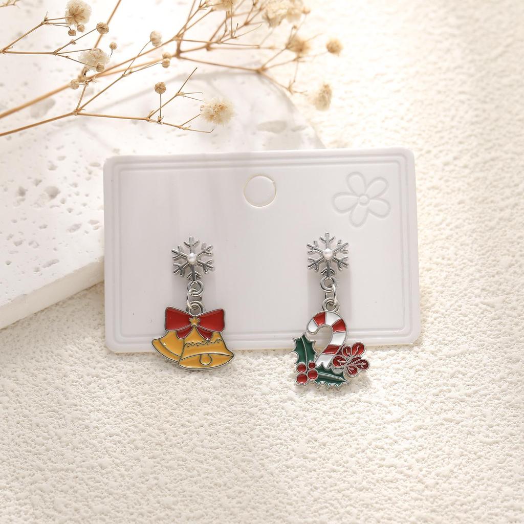 European & American Cartoon Rhinestone Christmas Earrings – High-End Asymmetrical Festive Jewelry for Women