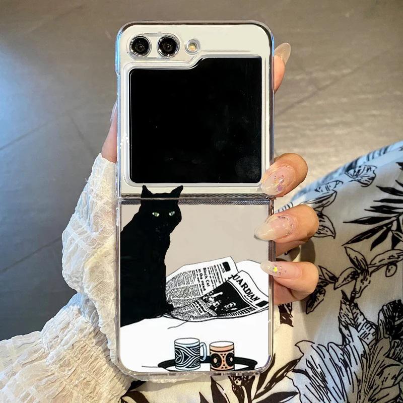 

Funny Cartoon Black Cat Phone Case For Samsung Galaxy Z Flip 5 4 3 For Samsung Flip6 Flip5 Flip7 Hard Folding Transparent Cover Galaxy ZFlip 5