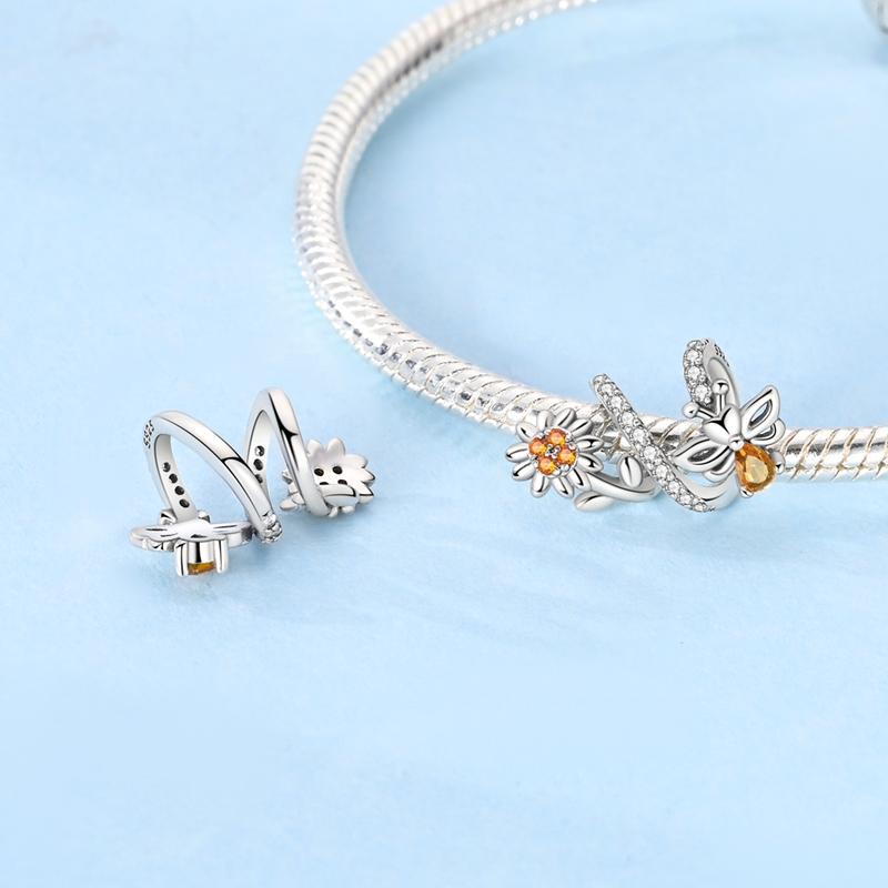 Originale Kupferanhänger Sonnenblume Biene Herz Liebe Wabe Gold Zirkon Bienenperlen Anhänger Passend für Armband für Frauen DIY Feines Geschenk