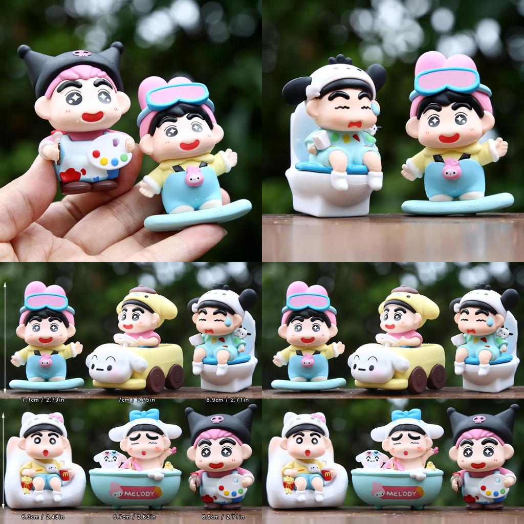 6pcs Crayon Shin Chan Bathing Driving Scene Model Ornament Set For Collectors And Kids