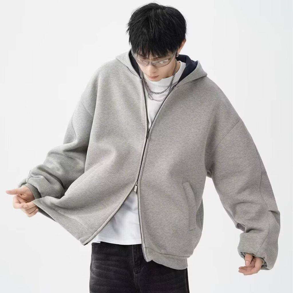 Unisex Heavyweight Double Zipper Oversized Hoodie - 2025 Autumn Trend Color Block Cardigan