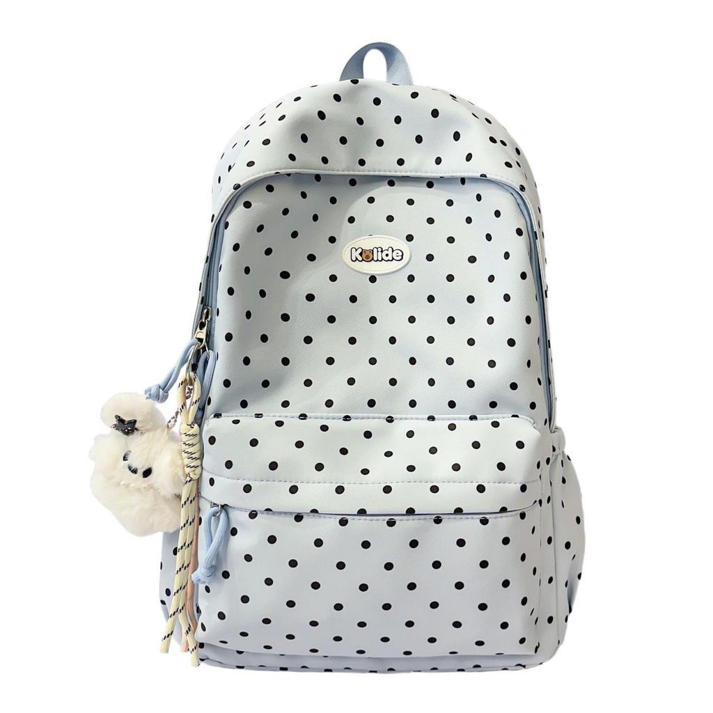 Schoolbag Korean Version Ins Fashion Polka Dot Backpack Women's Large Capacity College Style Student School Bag Casual Versatile Commuter Backpack