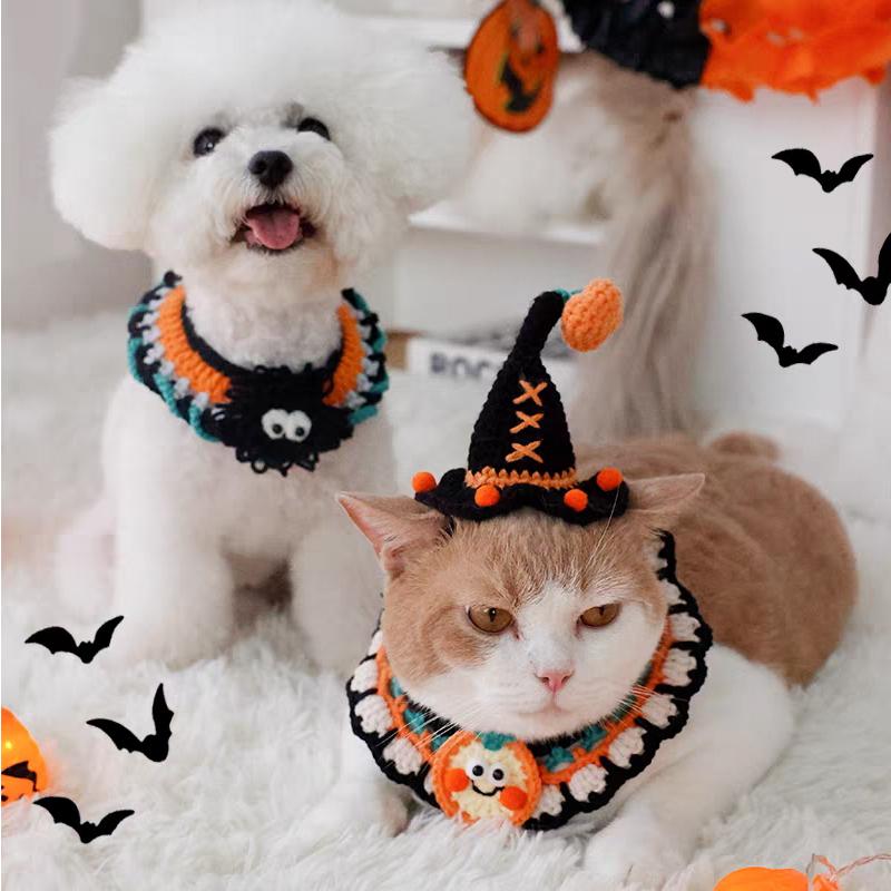 Handmade Cat Collars Cats Nacklace Decoration Halloween Decorative Scarfs For Pets Cat Accessiorie Hallow Pumpkin Collars Decor