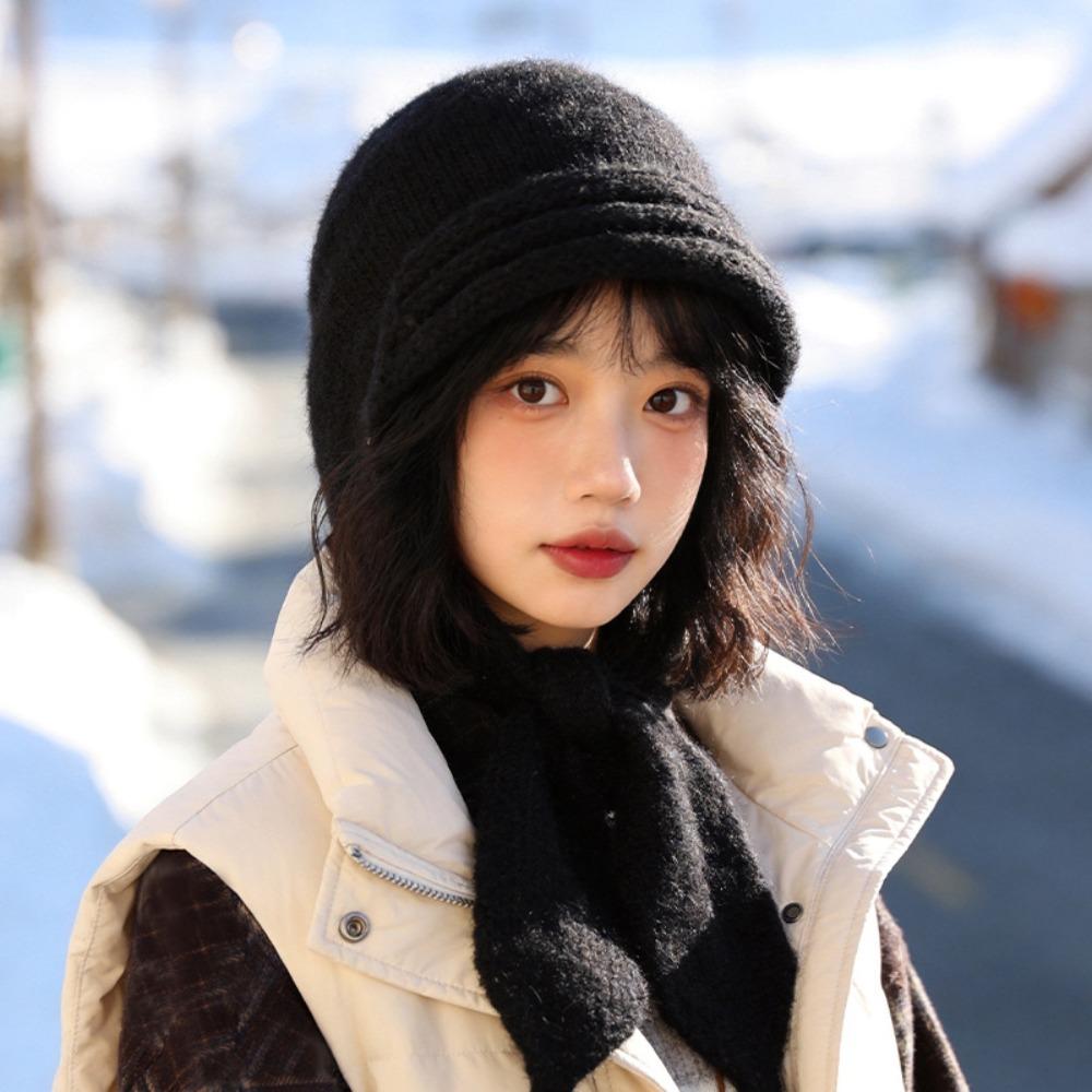 Full Coverage Knitted Hooded Scarf Hat Knit Fabric Winter Beanie Hat New Knit Hood Scarf